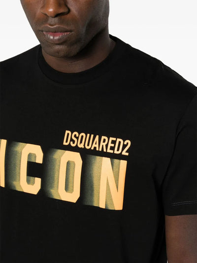 Dsquared2 – Schwarzes Baumwoll-T-Shirt mit „Icon Blur Cool Orange“-Logo