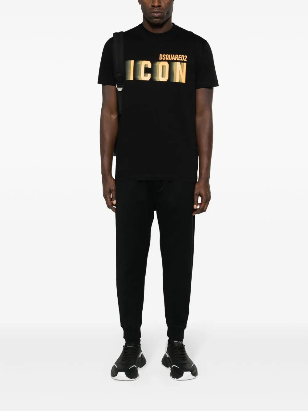 Dsquared2 – Schwarzes Baumwoll-T-Shirt mit „Icon Blur Cool Orange“-Logo