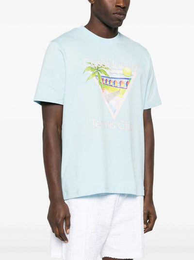 Casablanca Tennis Club Printed T-Shirt in Pale Blue