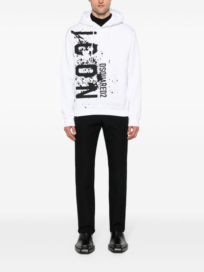 Dsquared2 Cool Fit Icon Splash Logo White Hoodie