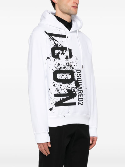 Dsquared2 Cool Fit Icon Splash Logo White Hoodie