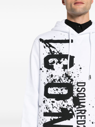 Dsquared2 Cool Fit Icon Splash Logo White Hoodie