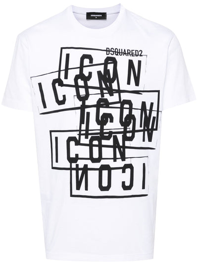 Dsquared2 – Weißes T-Shirt mit Logo-Aufdruck „Icon Stamps“