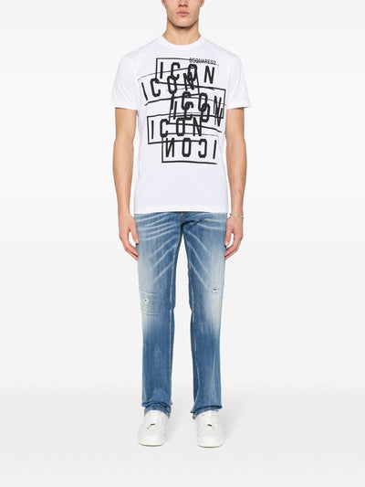 Dsquared2 – Weißes T-Shirt mit Logo-Aufdruck „Icon Stamps“