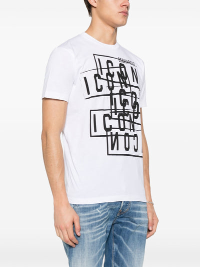 Dsquared2 – Weißes T-Shirt mit Logo-Aufdruck „Icon Stamps“