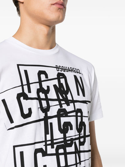 Dsquared2 – Weißes T-Shirt mit Logo-Aufdruck „Icon Stamps“