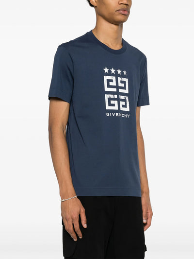 Givenchy 4G Stars White logo Printed T-Shirt in Blue