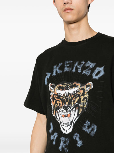 Kenzo – Schwarzes T-Shirt mit „Draw Tiger“-Aufdruck