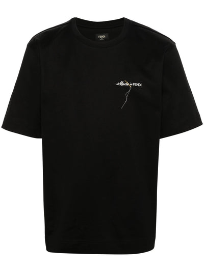 Fendi Made in Fendi Logo Embroidered T-Shirt in Black