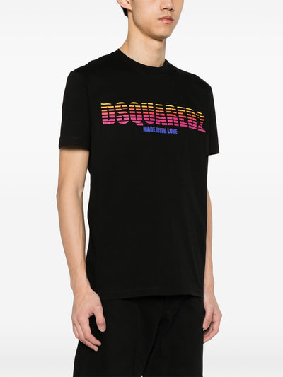 Dsquared2 – Schwarzes T-Shirt mit „Made with Love“-Aufdruck