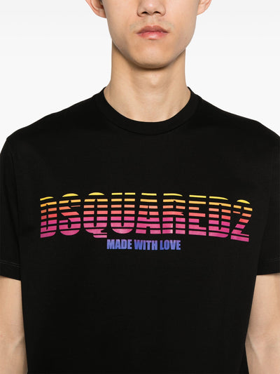 Dsquared2 – Schwarzes T-Shirt mit „Made with Love“-Aufdruck