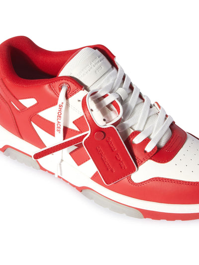 Off-White – Out of Office – Niedrige Ledersneaker in Rot/Weiß