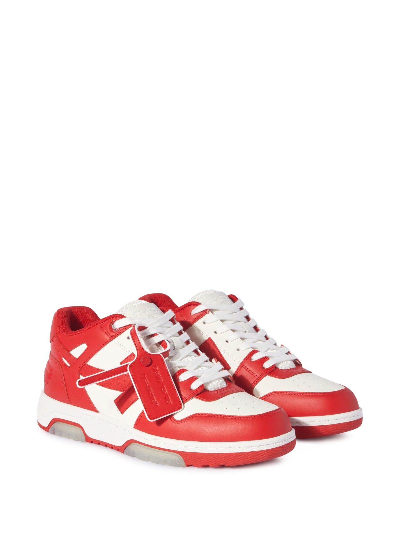 Off-White – Out of Office – Niedrige Ledersneaker in Rot/Weiß