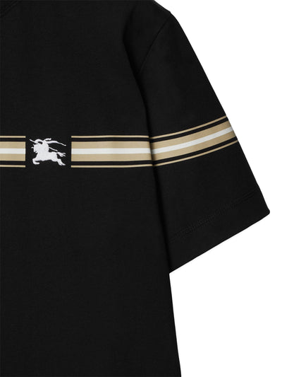 Burberry – Gestreiftes T-Shirt mit Equestrian Knight-Logo in Schwarz