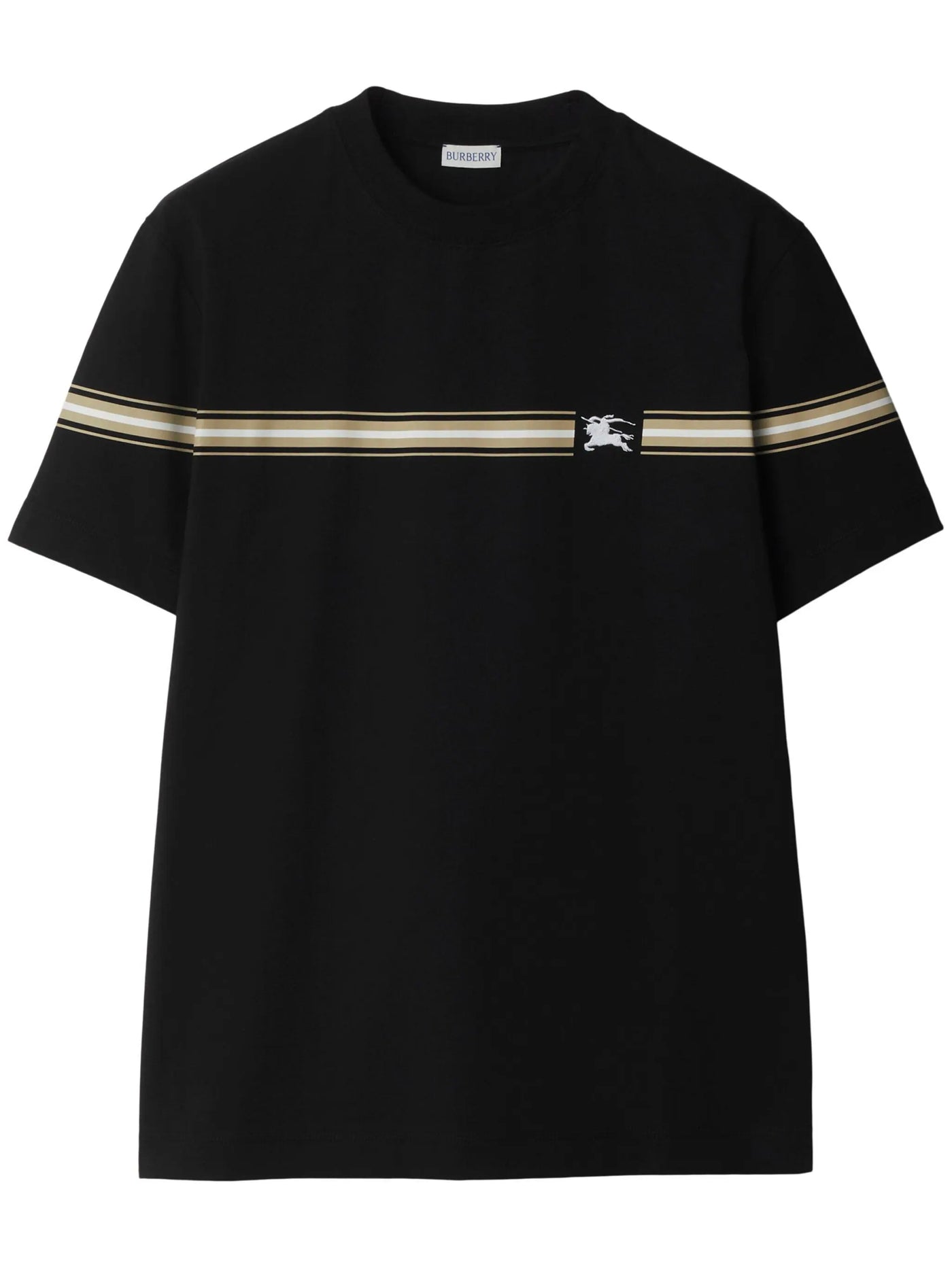 Burberry – Gestreiftes T-Shirt mit Equestrian Knight-Logo in Schwarz