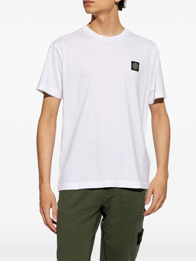 Stone Island – Weißes T-Shirt mit Kompass-Logo-Patch