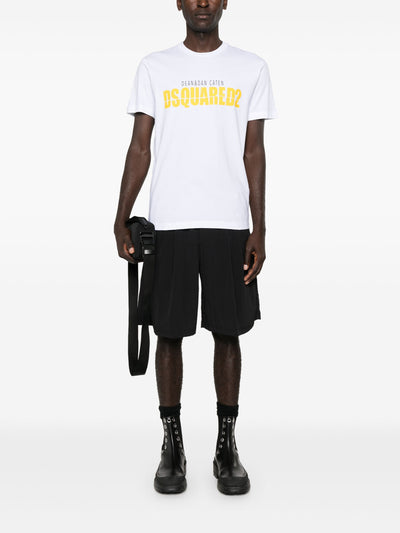 Dsquared2 – T-Shirt mit gelbem Split-Print und Logo in Weiß 