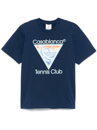 Casablanca Tennis Club Icon Printed T-Shirt in Navy