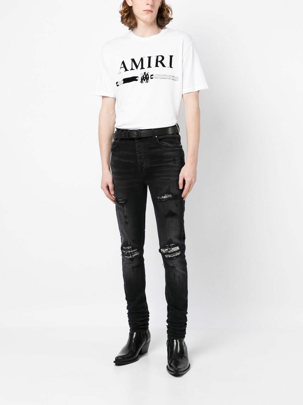 Amiri Boucle MX1 Ripped Jeans in Black - Main Image
