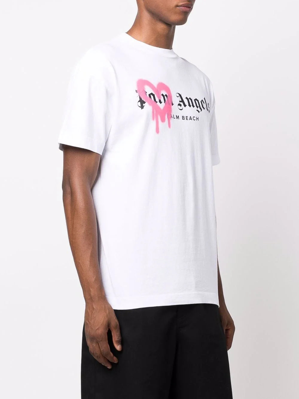 Palm Angels Pink Heart Palm Beach Sprayed T-Shirt in White