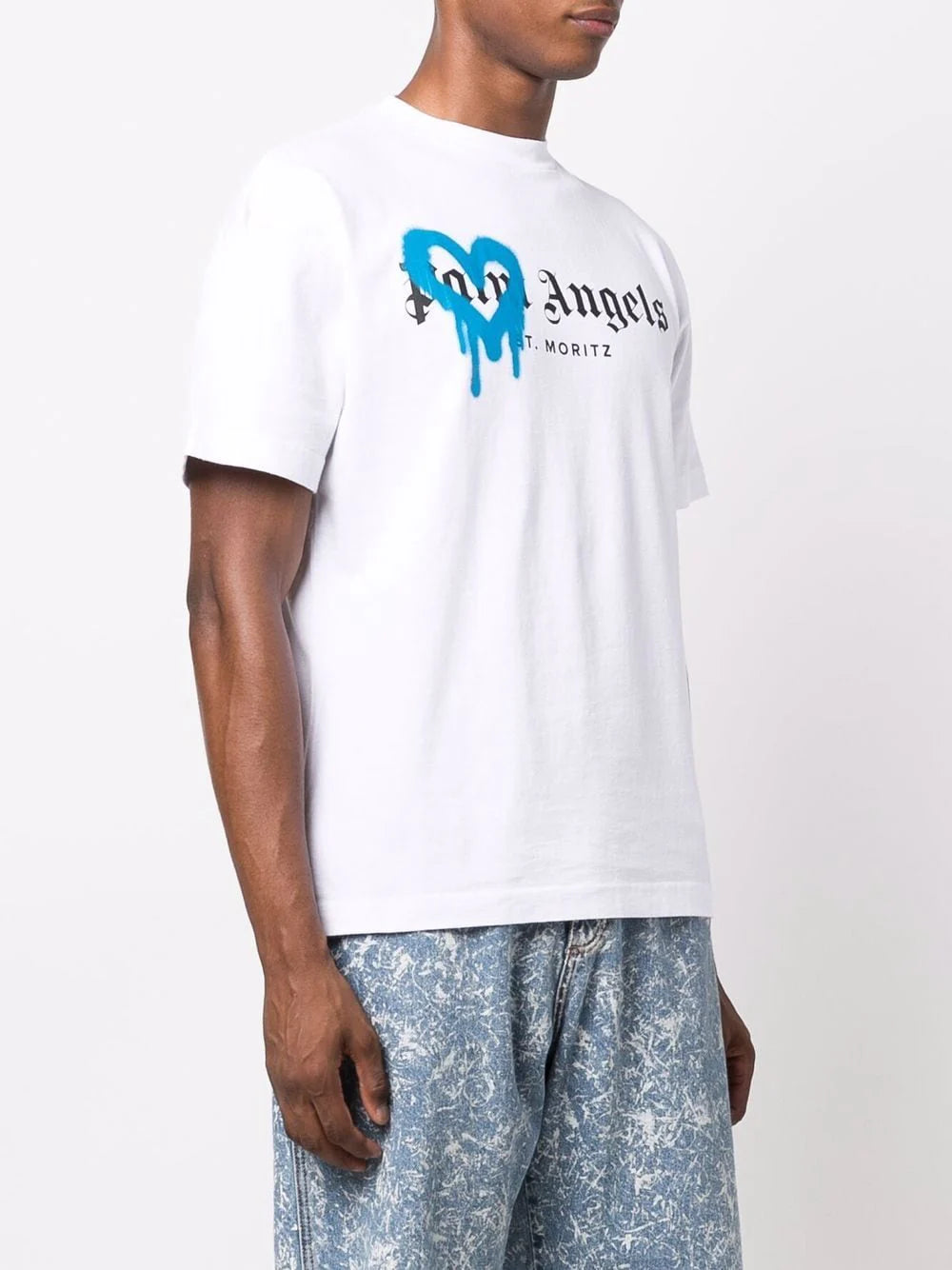 Palm Angels St Moritz Blue Heart Sprayed Printed T-Shirt in White