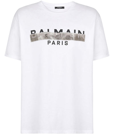 Balmain Oversized Cotton T-shirt with Print in White