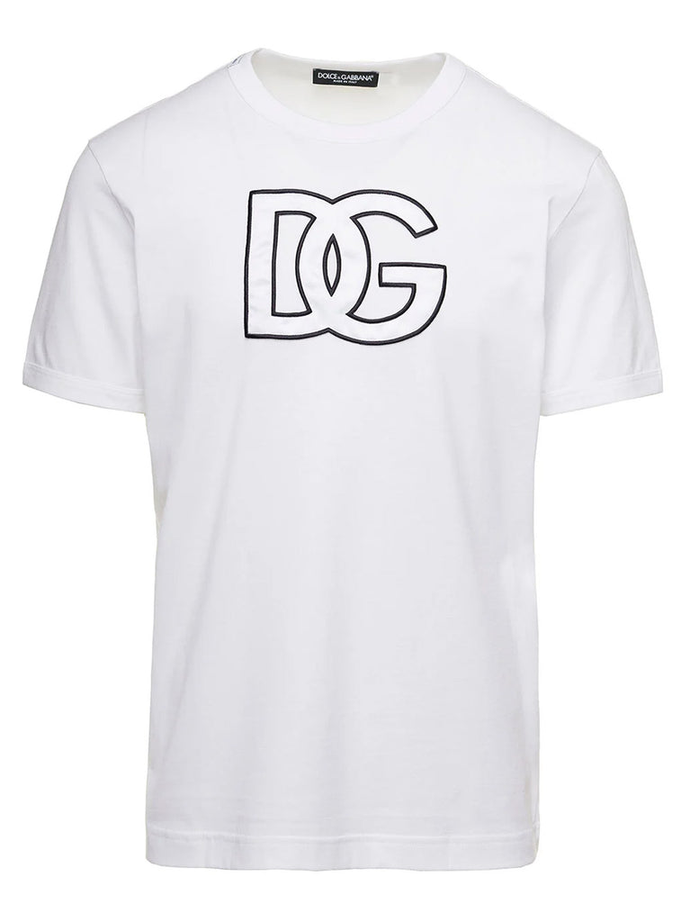 Dolce & Gabbana Detailed DG Embroidered Logo T-Shirt in White