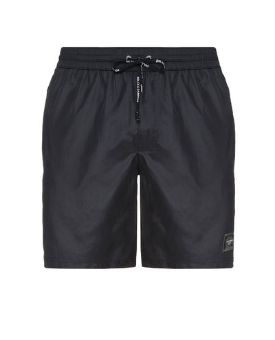 Dolce &amp; Gabbana – Schwarze Badeshorts mit Kordelzug und schwarzer Plakette