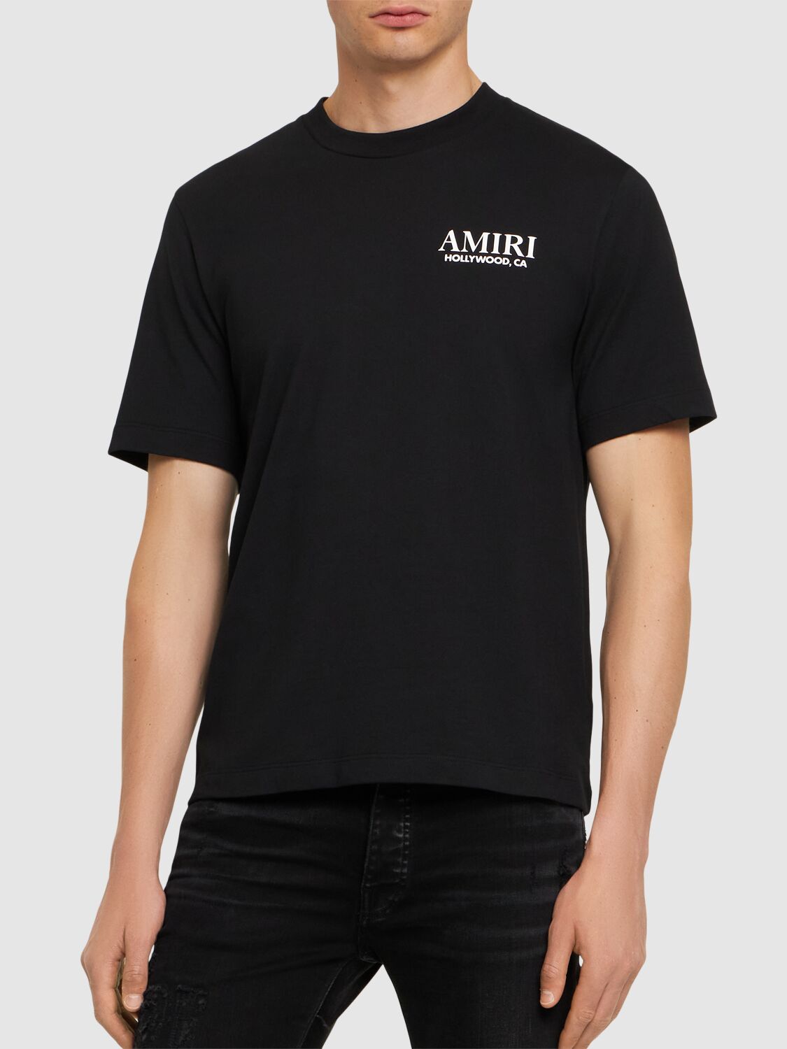 Amiri – Schwarzes T-Shirt mit gestapeltem Logo „Hollywood Bones“