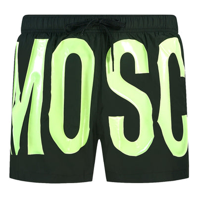 Moschino Yellow Logo Swim Shorts in Black