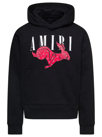 Amiri – CNY – Schwarzer Kapuzenpullover mit Bandana-Kaninchen-Logo