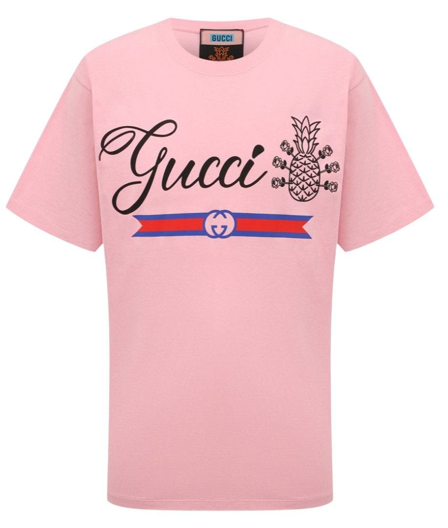 Gucci Pineapple Logo Oversized Fit Pink T-Shirt S