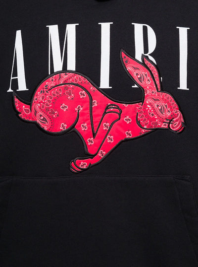 Amiri – CNY – Schwarzer Kapuzenpullover mit Bandana-Kaninchen-Logo