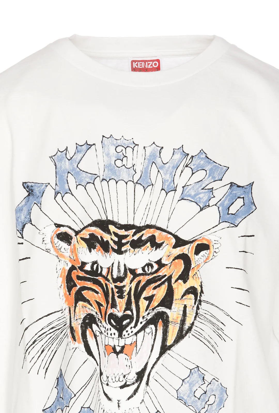 Kenzo – Weißes T-Shirt mit aufgedrucktem Logo „Draw Tiger“