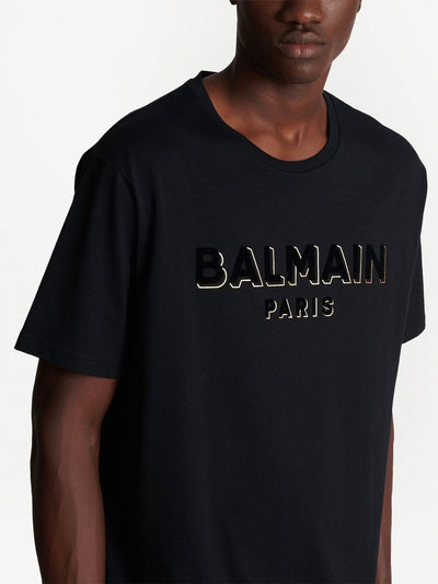 Balmain Crewneck Oversized T-shirt with Velvet Logo Black