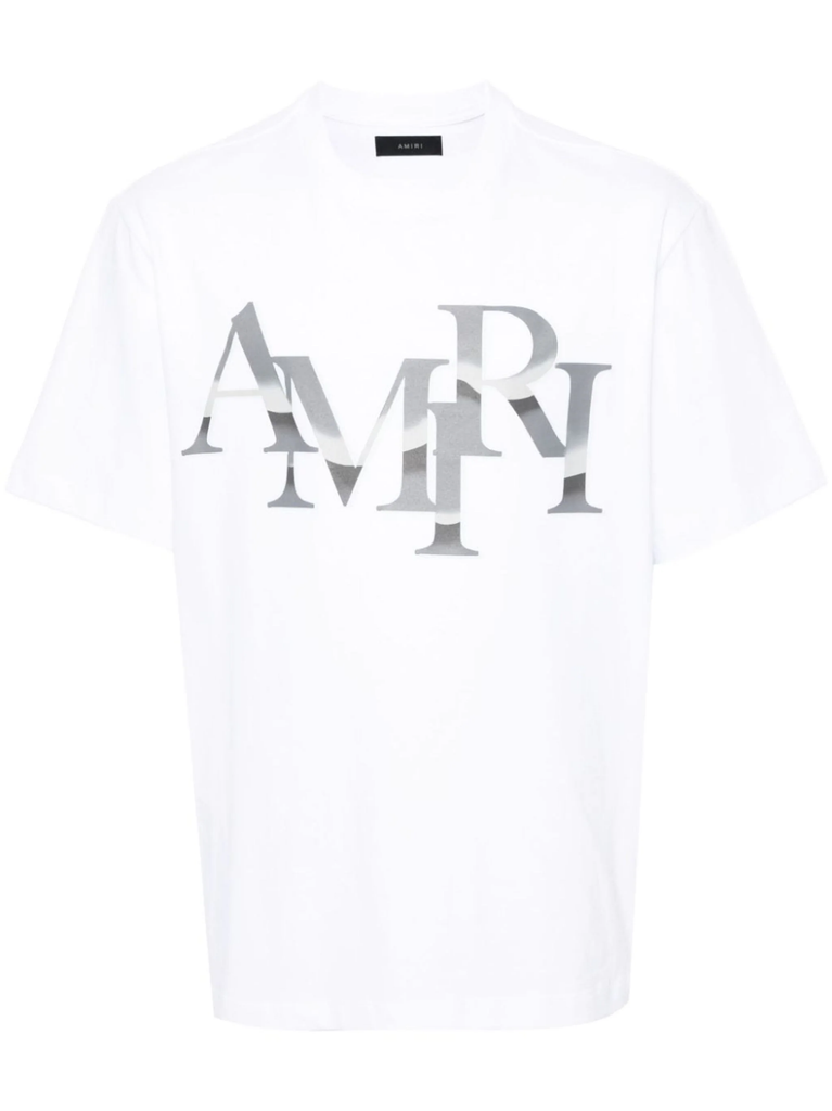 希少【AMIRI】スタッガード クローム ロゴ Tシャツ Amiri Staggered Chrome Printed Logo T-Shirt in White