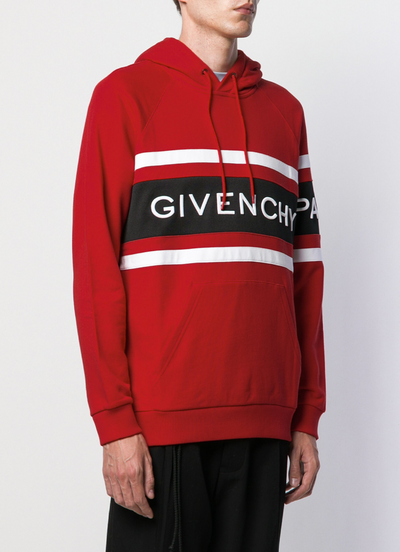 Givenchy Paris Contrasting Stripes Embroidered Hoodie in Red