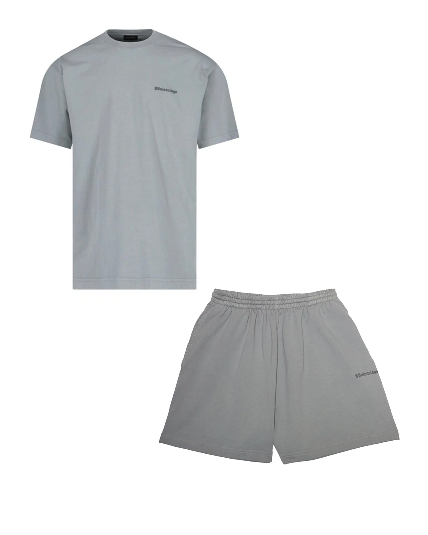 Balenciaga BB Logo Embroidered T-Shirt & Shorts Set in Grey
