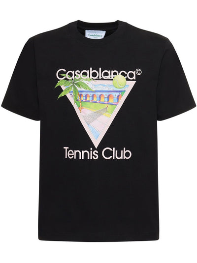 Casablanca Tennis Club Icon Printed Cotton T-Shirt in Black
