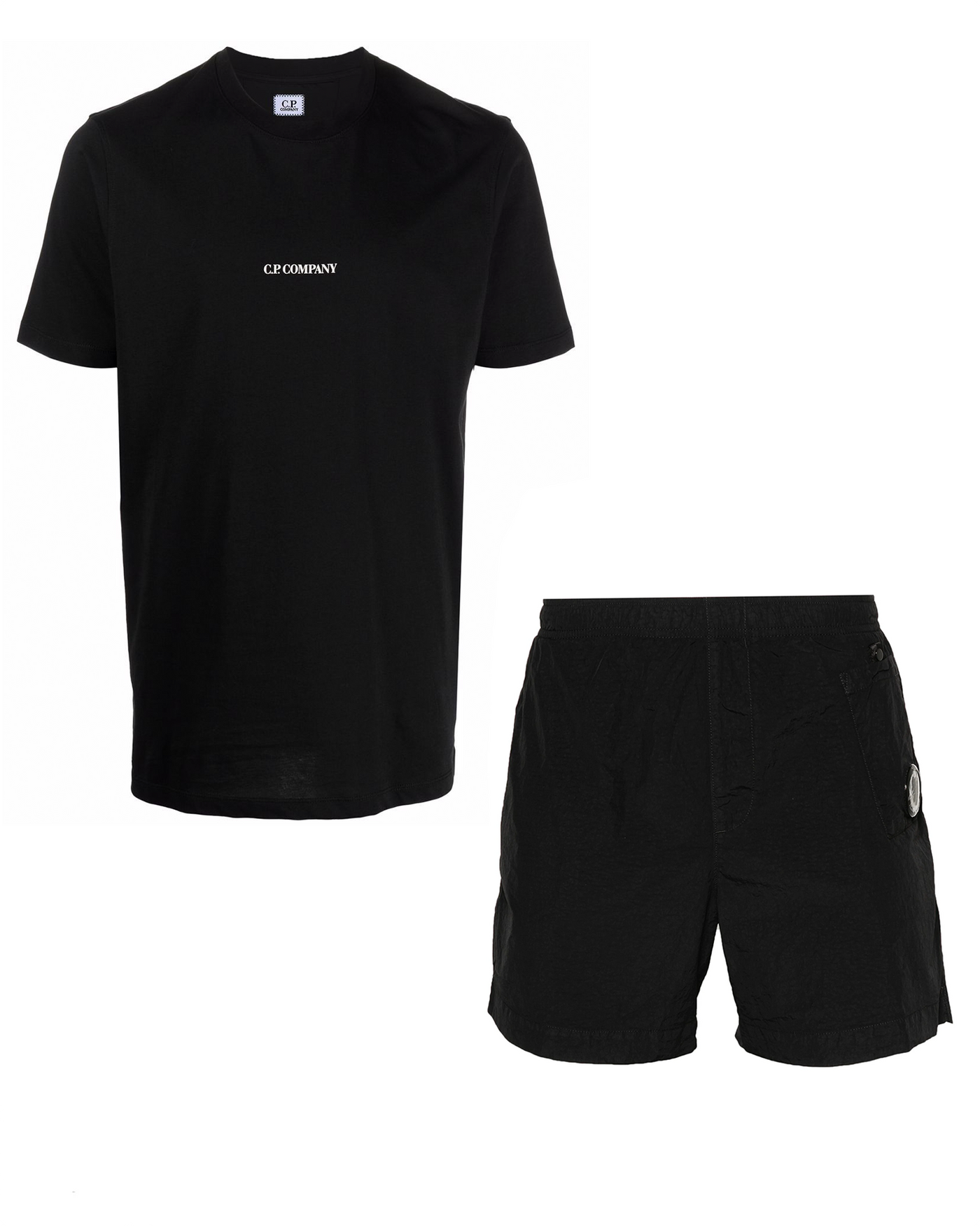 C.P. Company Compact T-Shirt & Lens Shorts Set in Black