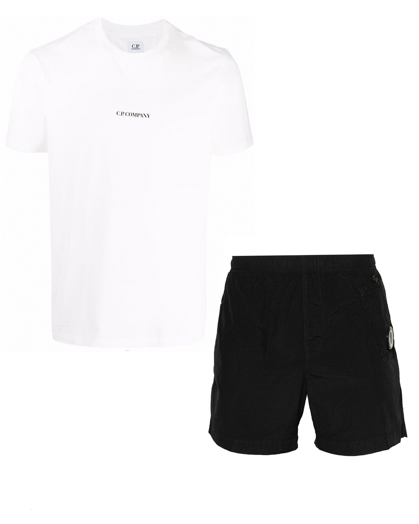 C.P. Company Compact T-Shirt & Lens Shorts Set in White/Black