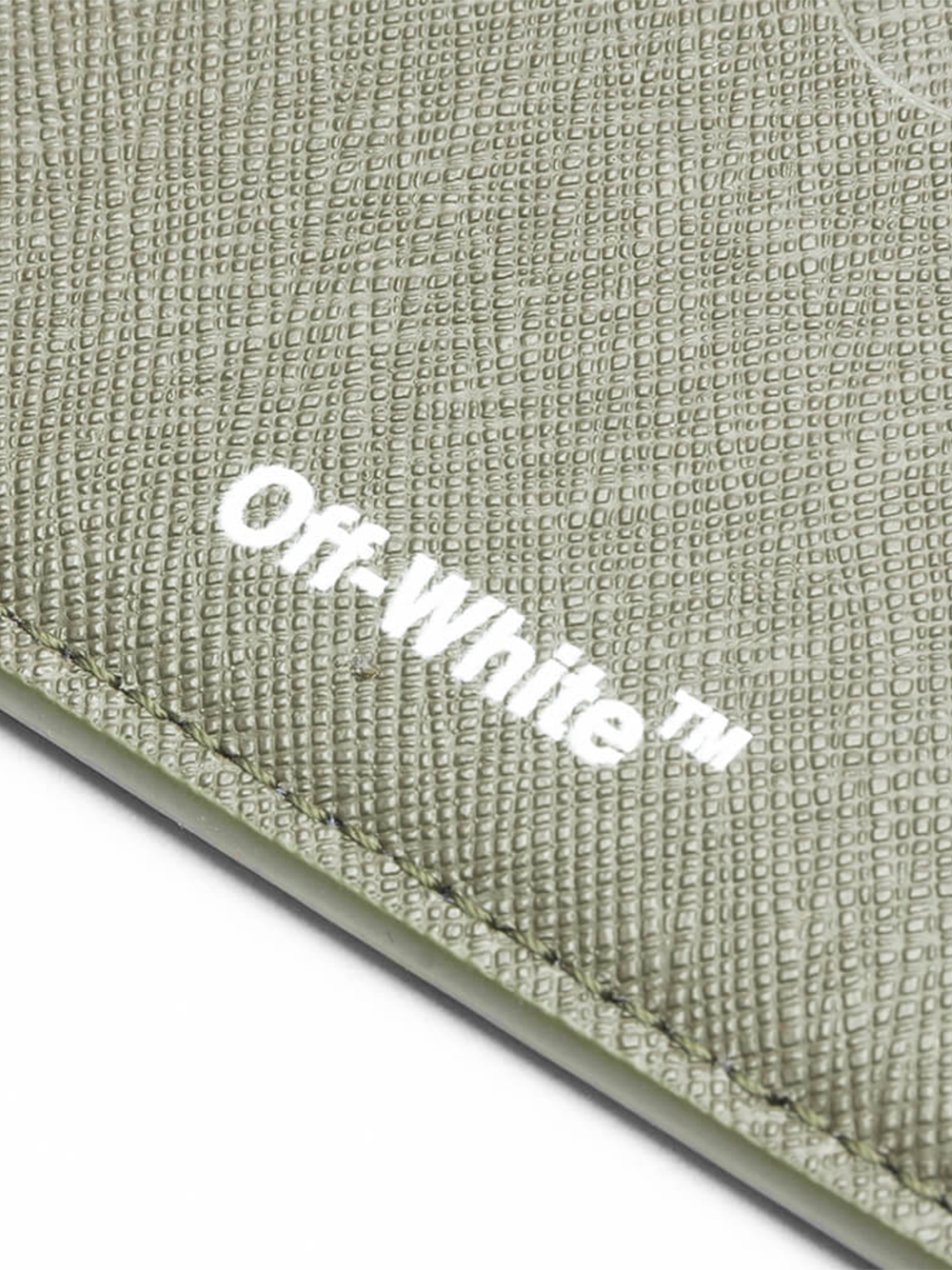 Off-White Striped Logo Card Holder in Military White Khaki