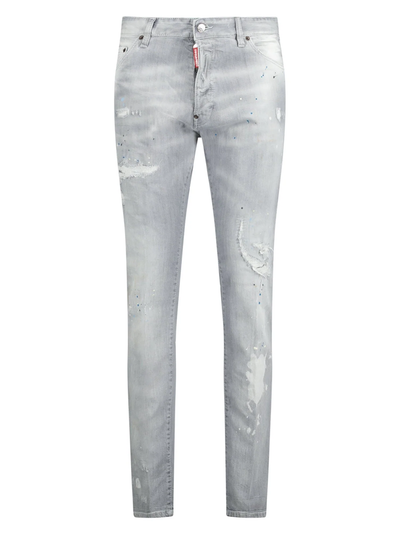 Dsquared2 – Cool Guy – Schmal geschnittene Jeans mit zerrissenem Paint Splash in Grau