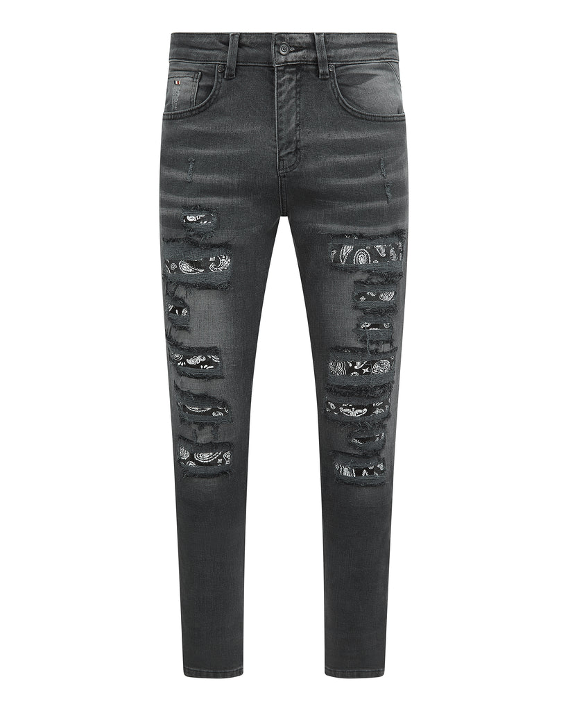 Bordeaux Bandana Ripped Jeans