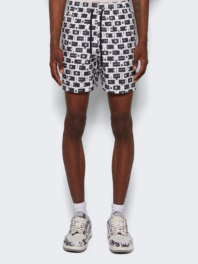 Amiri Interweave Swim Shorts in White/Black