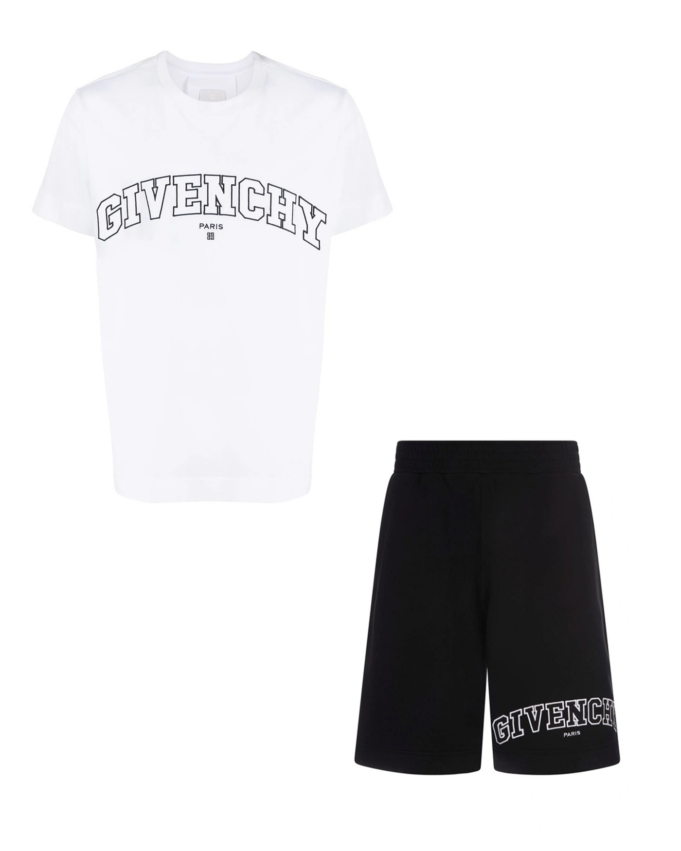 Givenchy Logo Embroidered T Shirt Shorts Set in White Black TheDesignerBox