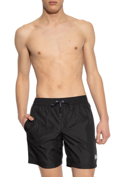 Dolce & Gabbana Silver Plaque Plate Drawstring Swimshorts in Black