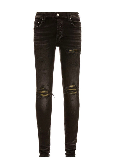 Amiri Leather Camo MX1 Aged Black Jeans