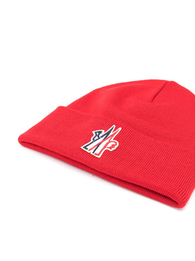 Moncler Grenoble Logo Patch Beanie in Red