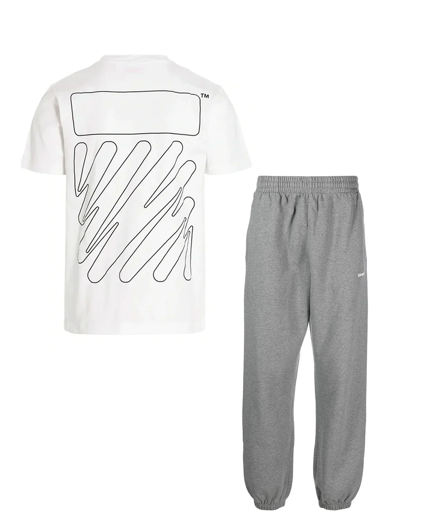 Off-White Wave Outline Diagonal Printed T-Shirt & Joggers in White/Grey